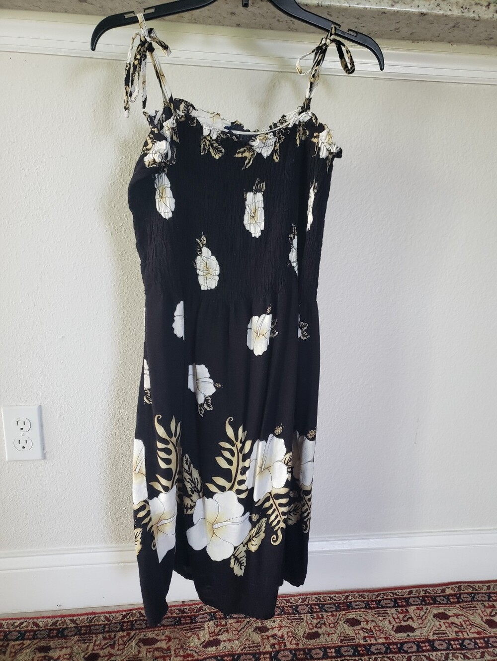 Vintage Hibiscus Hawaii Sundress Smocked Top S-M
